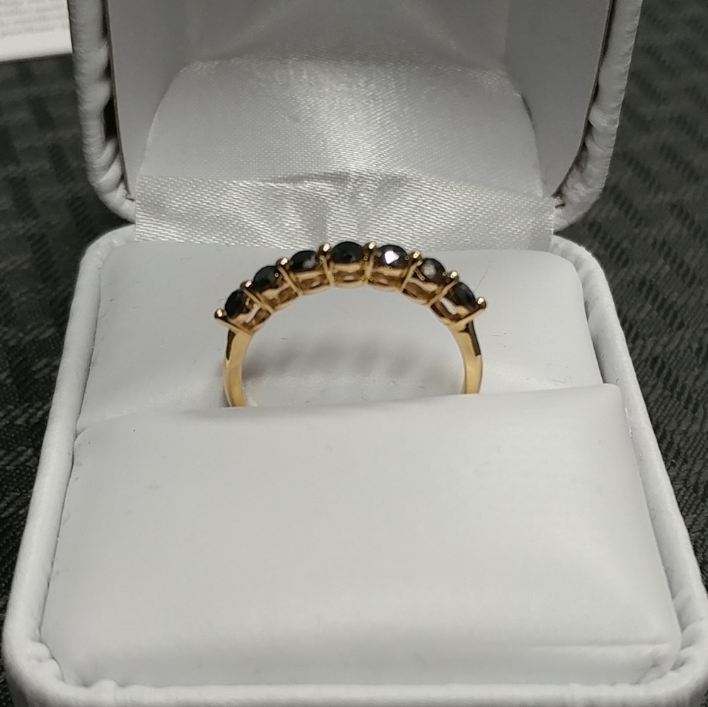 .50 ct. Black Diamond Band 14K Yellow Gold Ring Seven Round Stones Size 7 - Picture 6 of 16